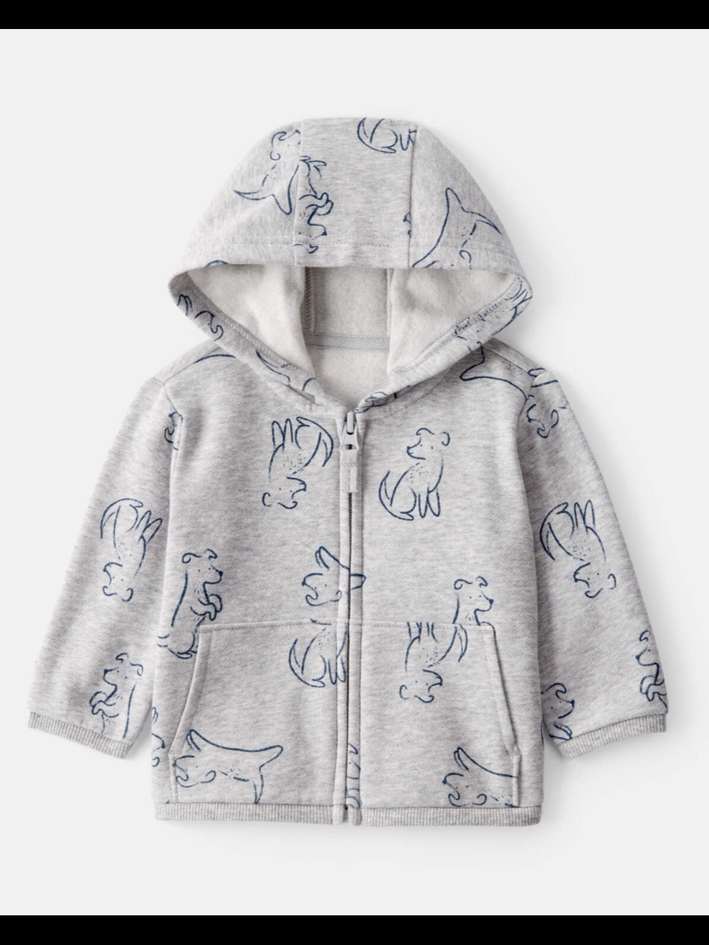 New With Tags Carter's Kids Grey Hooded Zip Sweatshirt with Dog Print